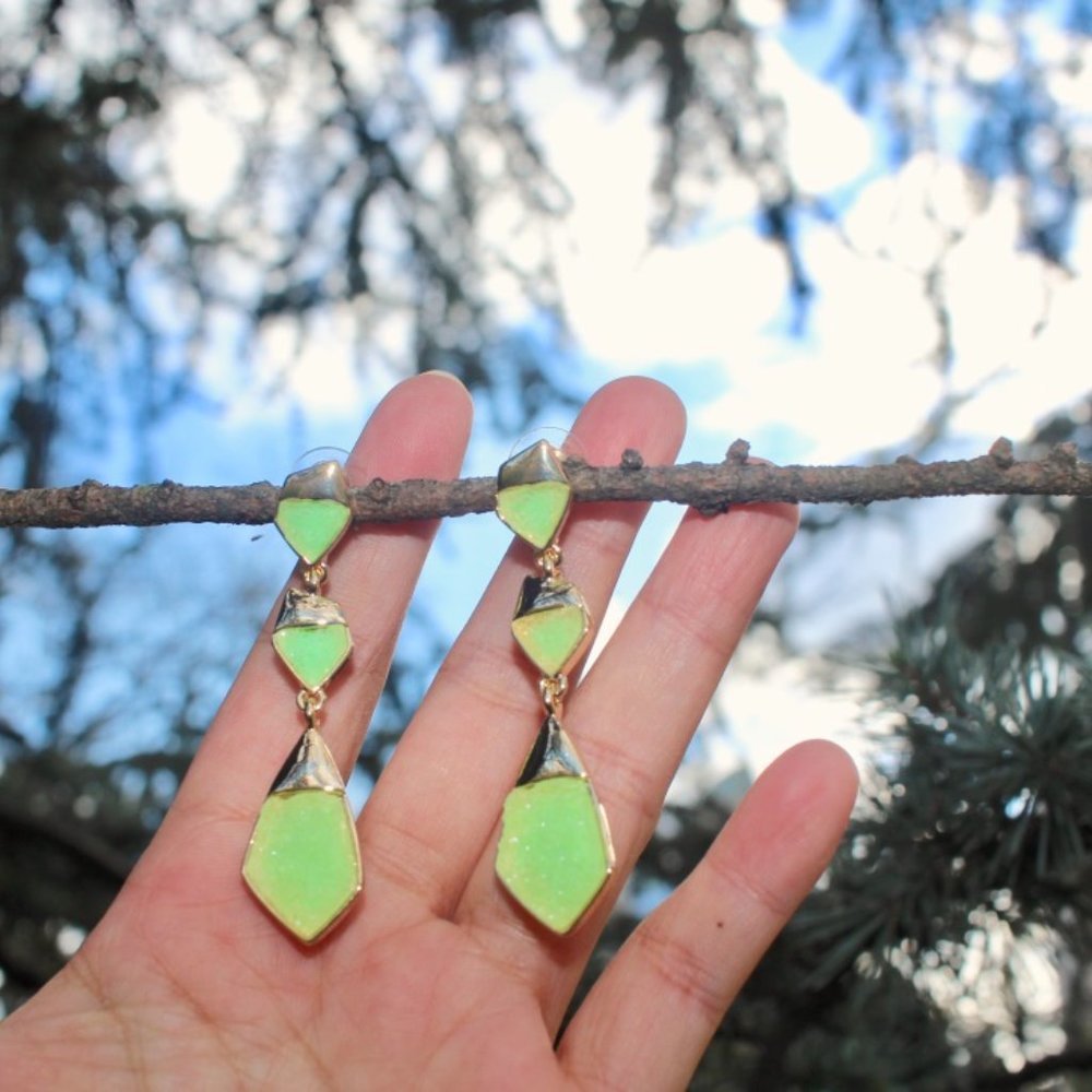 New Trio Arrowhead Geometric Druzy Stone Earrings - Picture 7 of 10